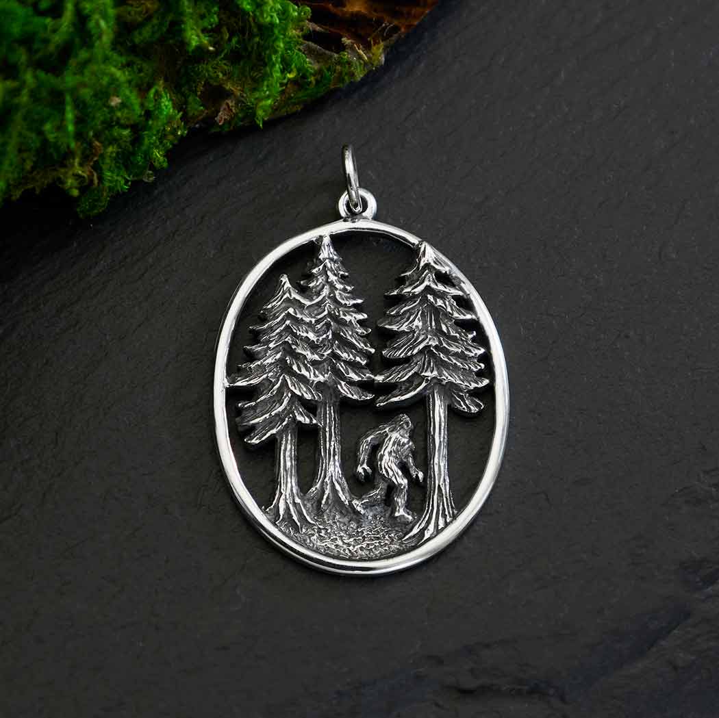 Sterling Silver Bigfoot in the Forest Pendant