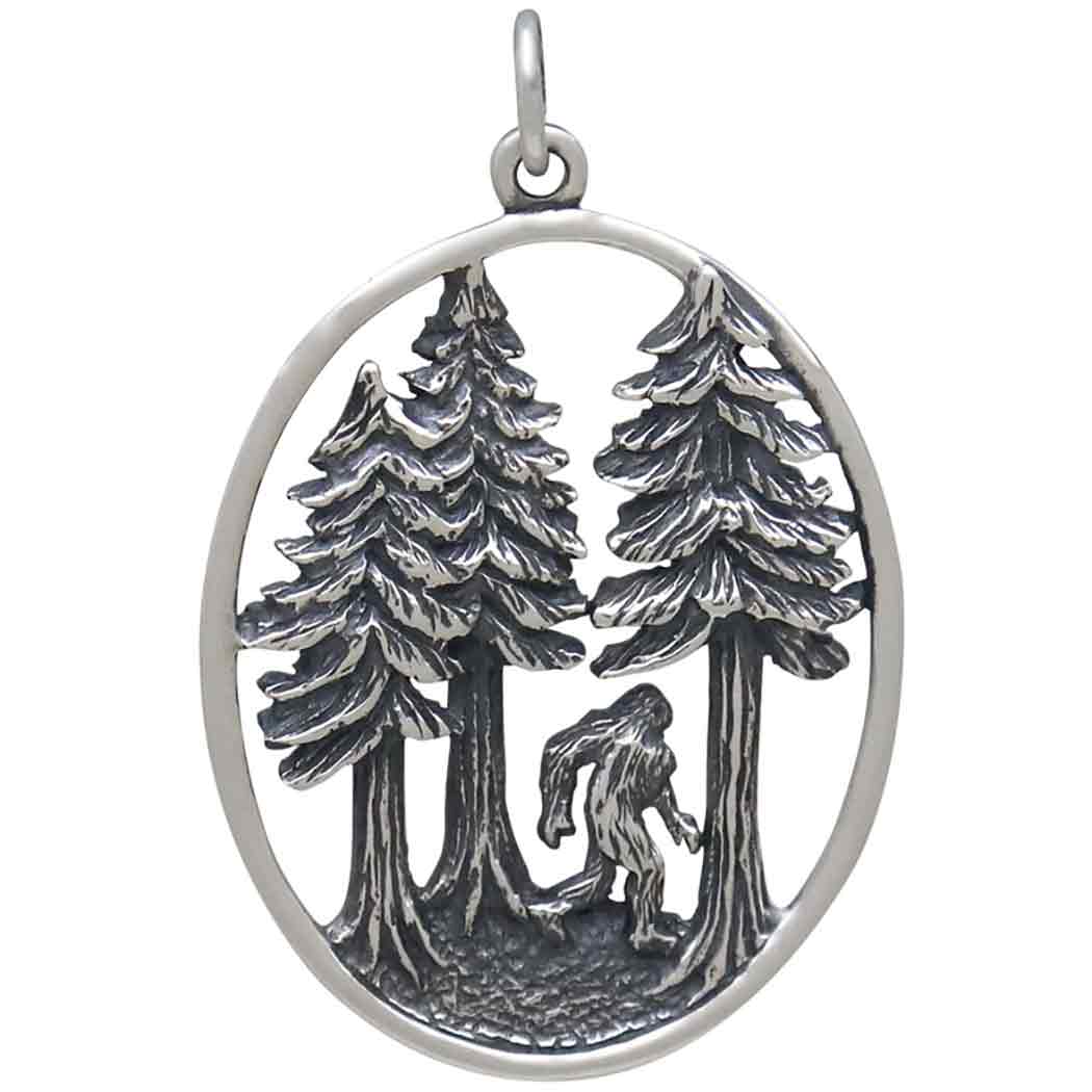 Sterling Silver Bigfoot in the Forest Pendant