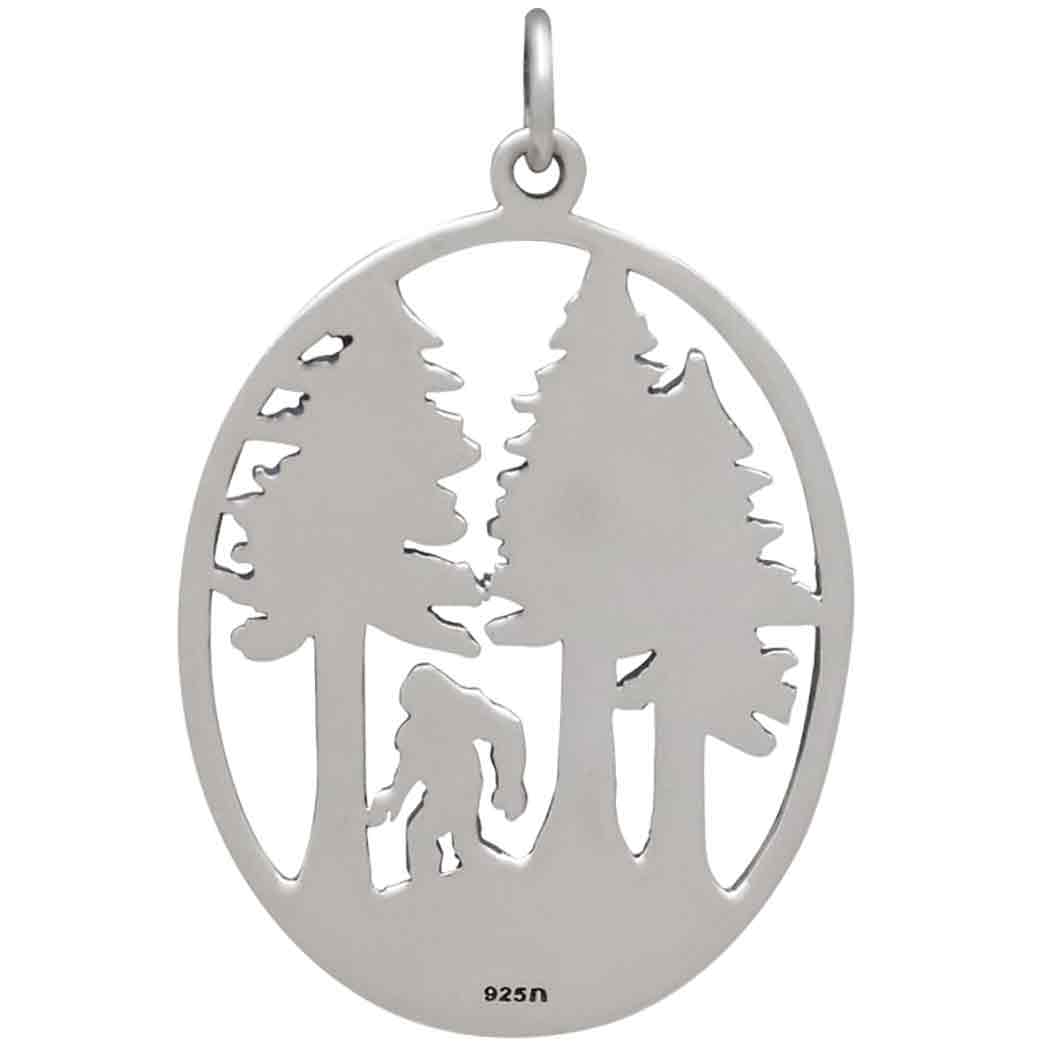 Sterling Silver Bigfoot in the Forest Pendant