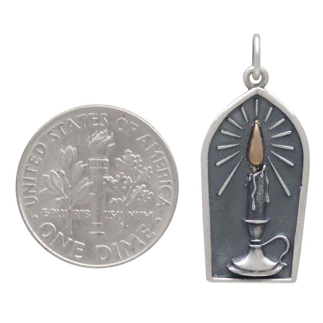 Sterling Silver Candle Charm with Bronze Flame