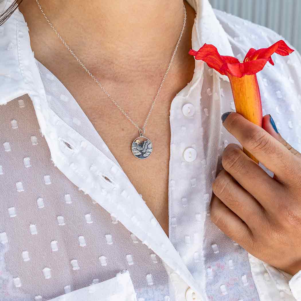 Sterling Silver Layer Canyon Necklace with Bronze Sun - Poppies Beads N' More