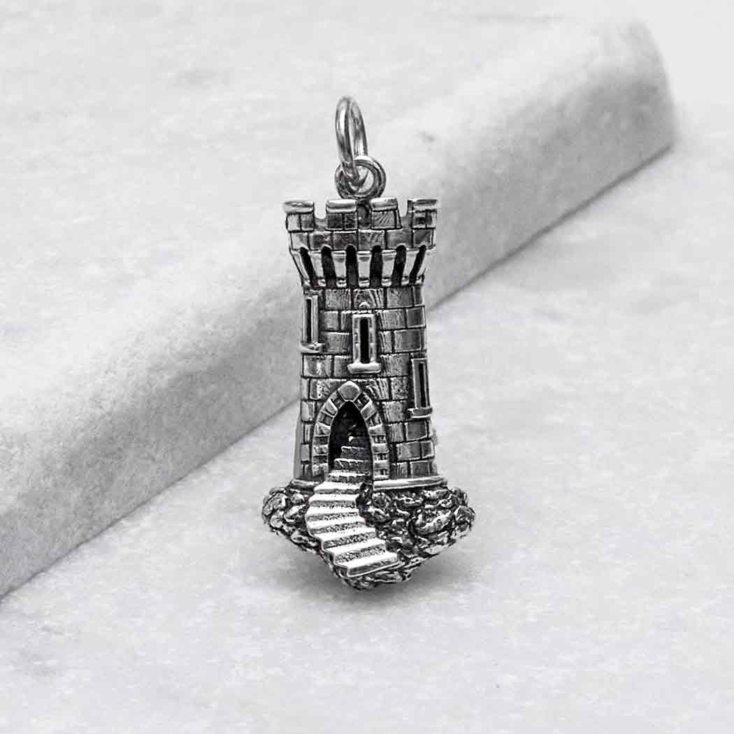 Sterling Silver Castle Tower Charm - Poppies Jewelry