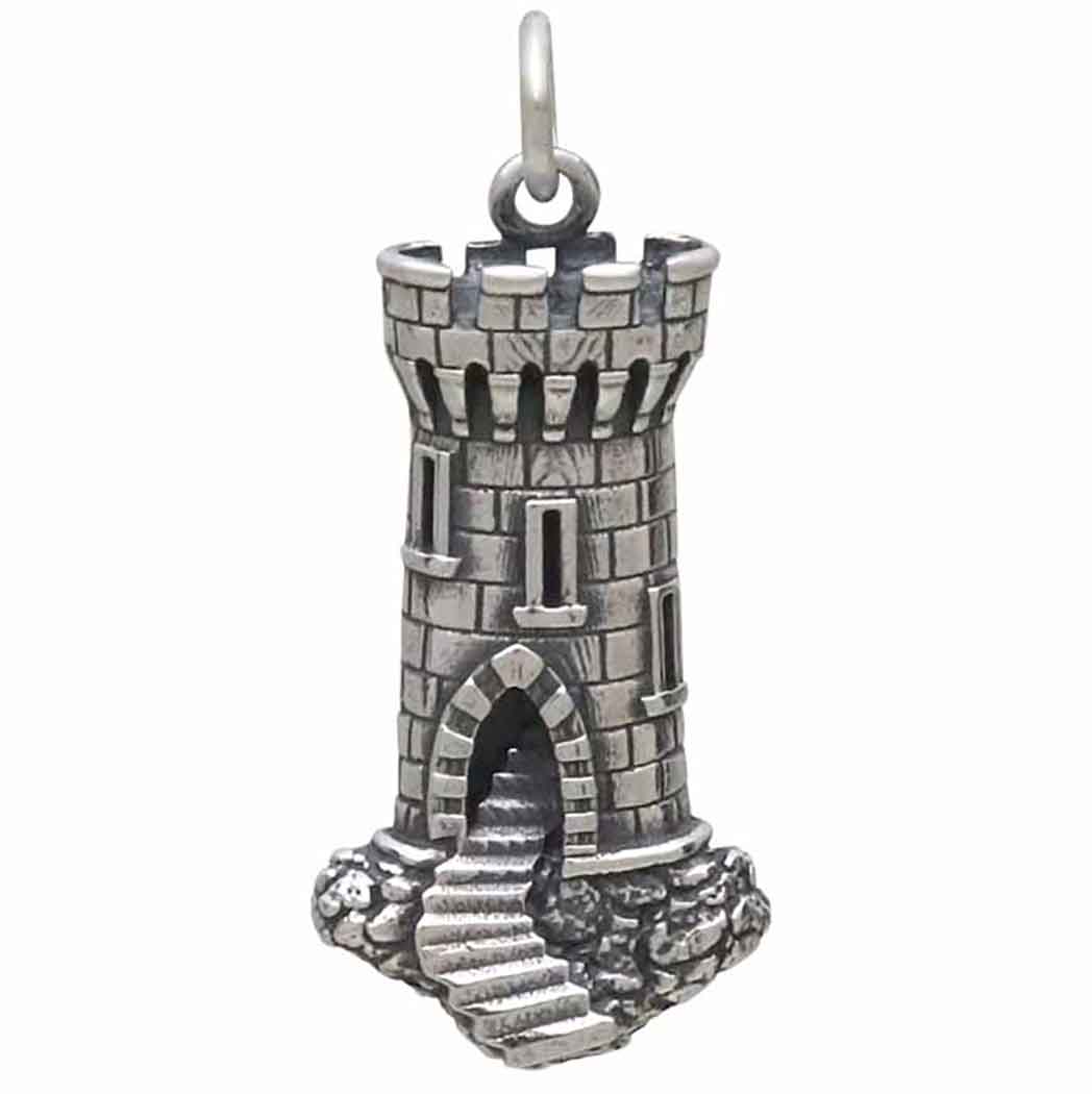 Sterling Silver Castle Tower Charm - Poppies Jewelry