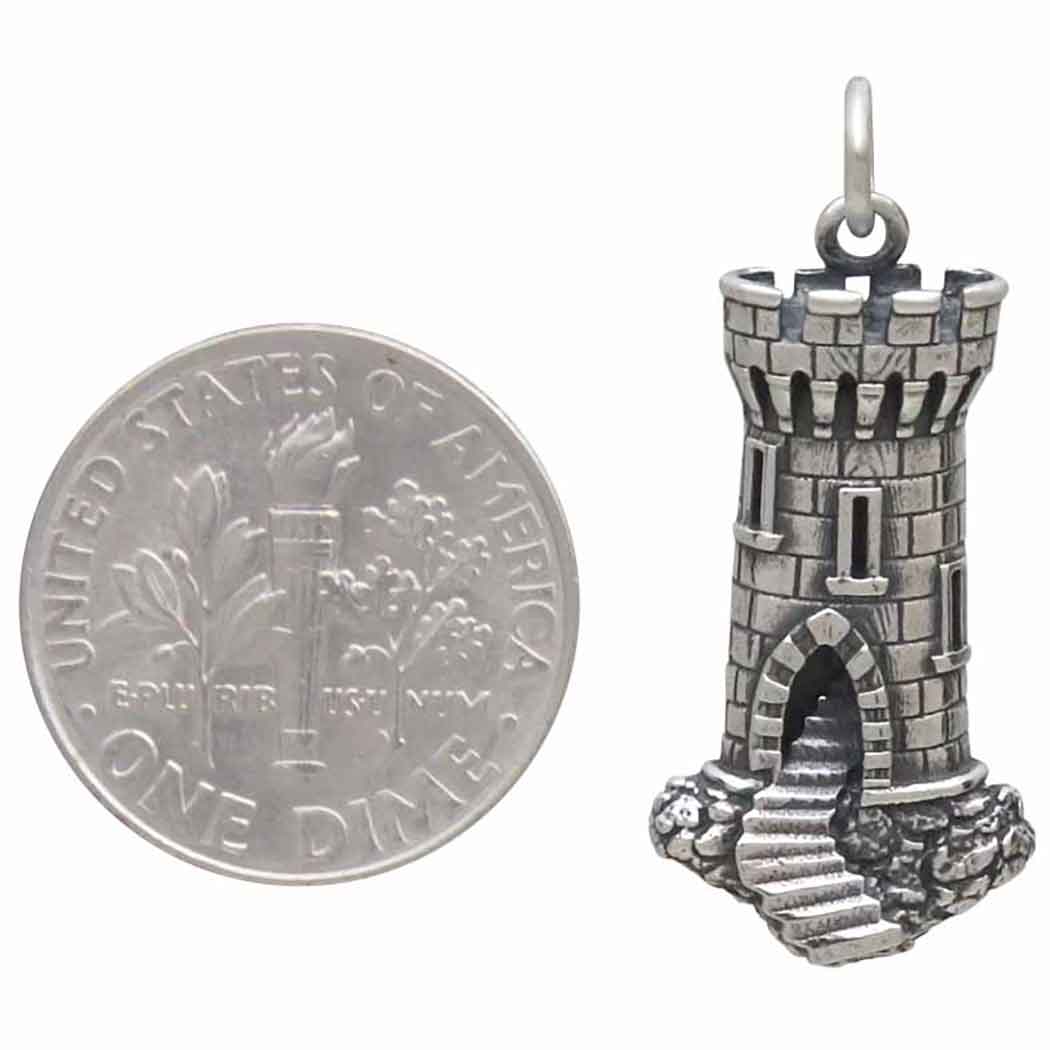 Sterling Silver Castle Tower Charm - Poppies Jewelry