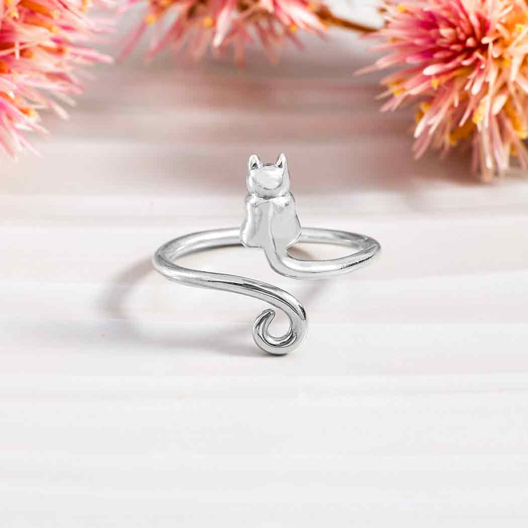 Sterling Silver Cat Ring - Adjustable Ring - Poppies Jewelry