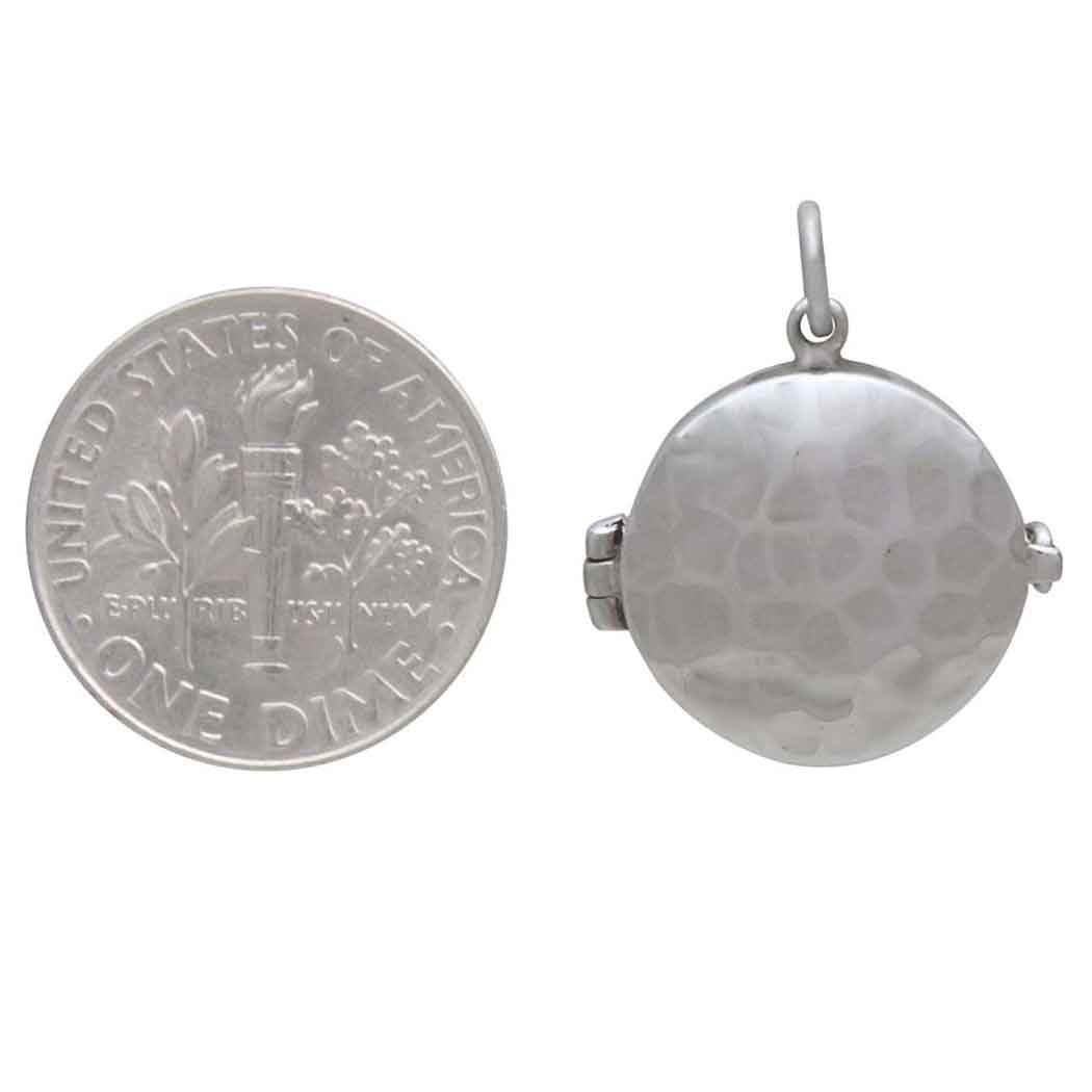 Sterling Silver Circle Locket with Hammer Finish - Poppies Beads N' More 