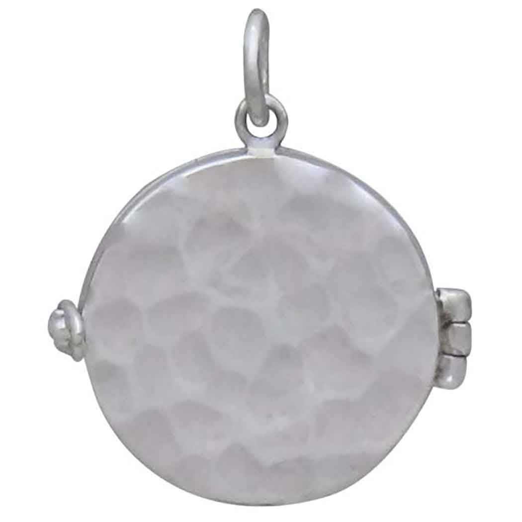 Sterling Silver Circle Locket with Hammer Finish - Poppies Beads N' More 