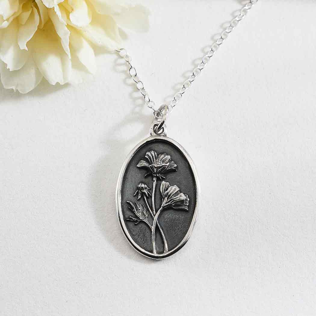 Sterling Silver Cosmo Birthflower Necklace - October - Poppies Beads N' More 