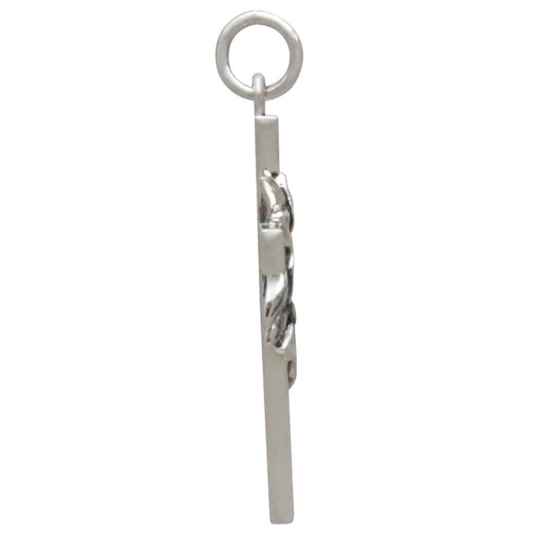 Sterling Silver Cross with Lily Flowers Charm