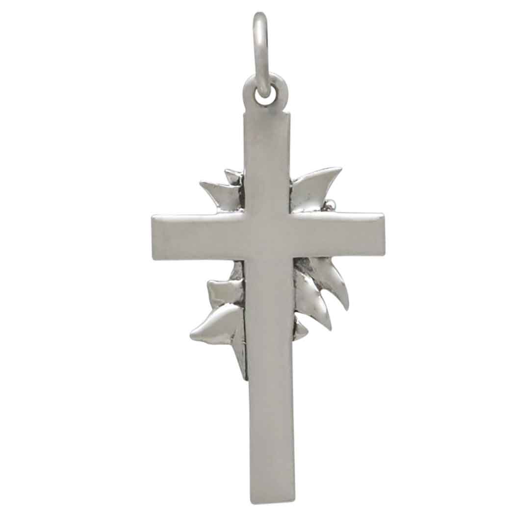 Sterling Silver Cross with Lily Flowers Charm