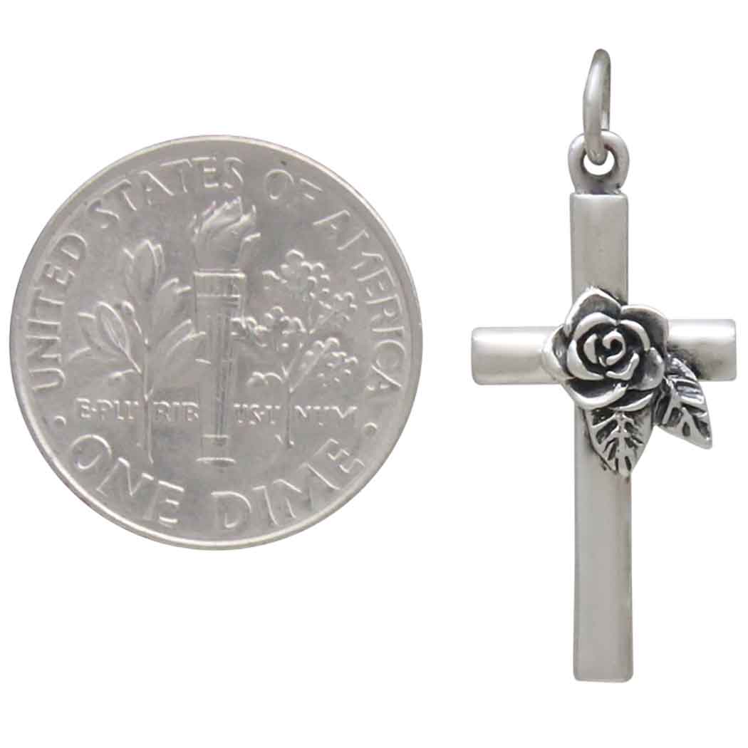 Sterling Silver Cross with Rose Charm - Tia Tynette Designs
