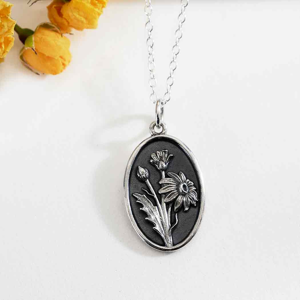 Sterling Silver Daisy Birthflower Necklace - April - Poppies Beads N' More