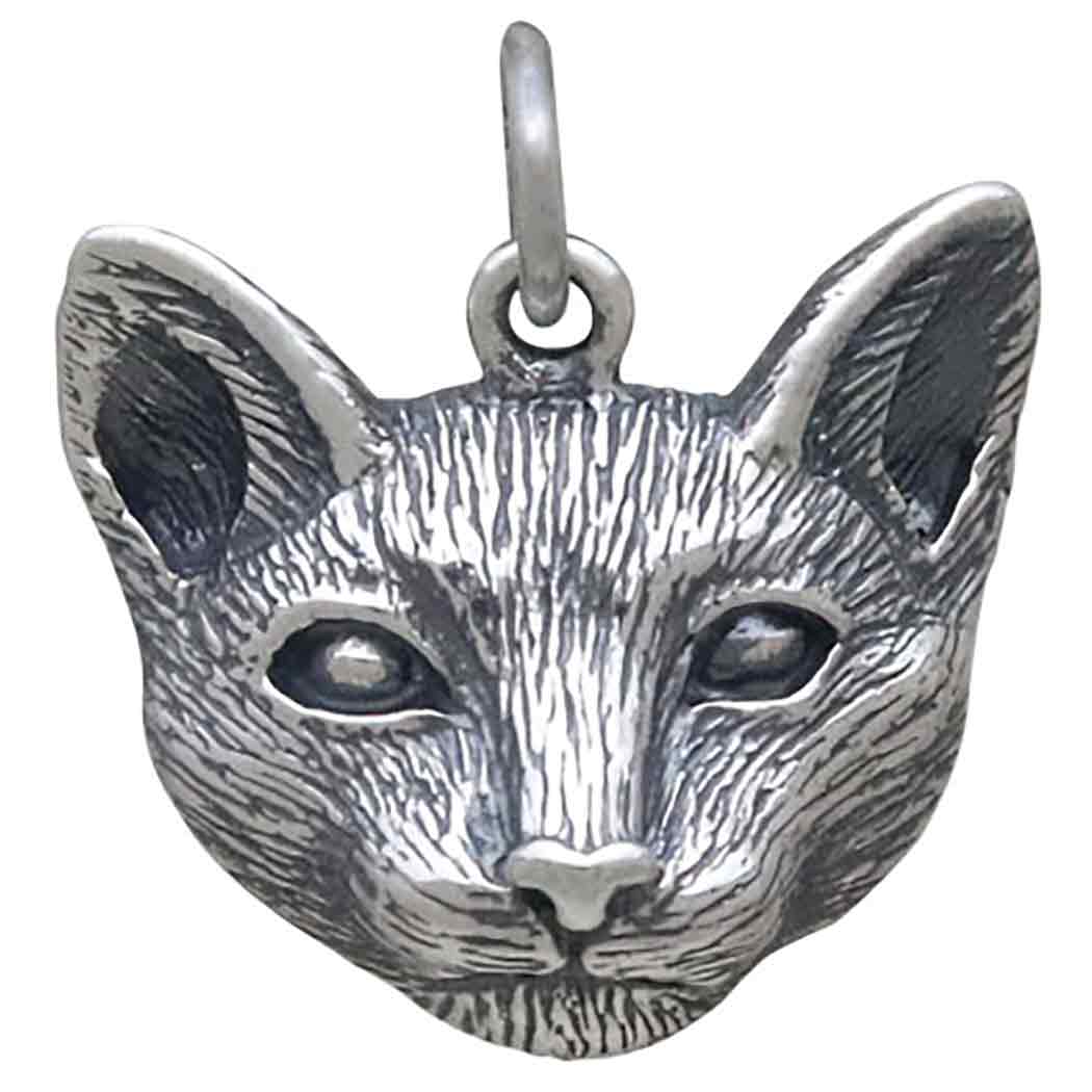 Sterling Silver Dimensional Cat Head Charm