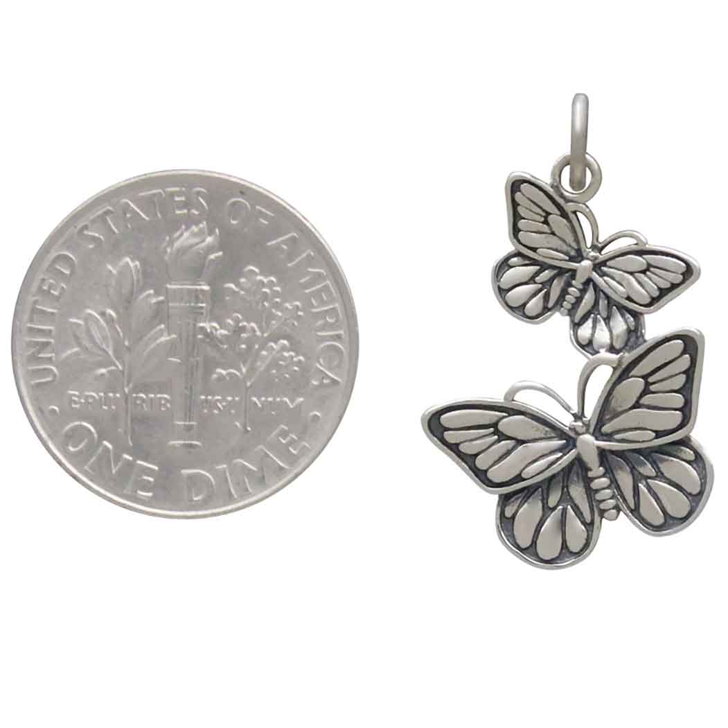 Sterling Silver Dimensional Flying Butterflies Charm
