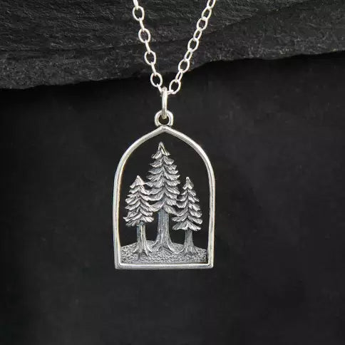 Sterling Silver Dimensional Pine Tree Forest