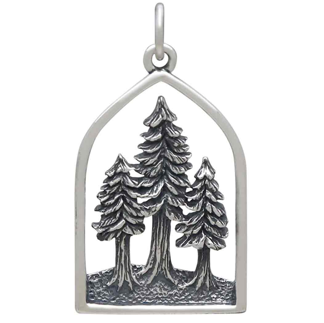 Sterling Silver Dimensional Pine Tree Forest Pendant