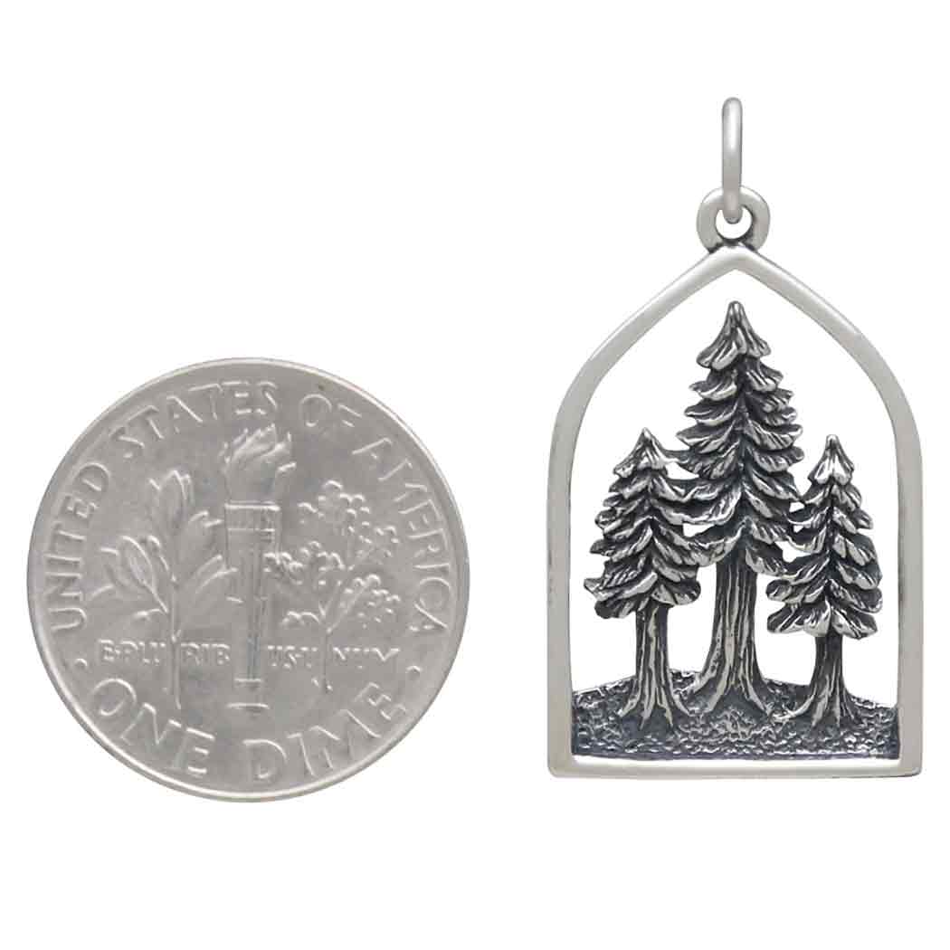 Sterling Silver Dimensional Pine Tree Forest Pendant