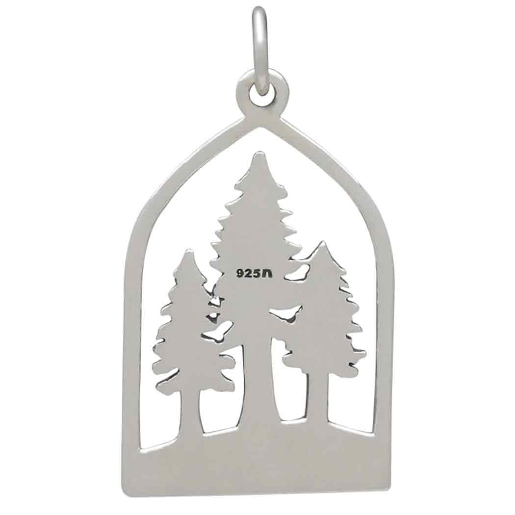 Sterling Silver Dimensional Pine Tree Forest Pendant