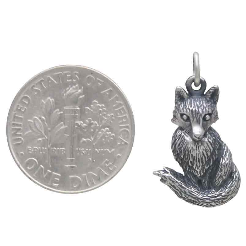 Sterling Silver Dimensional Sitting Fox Charm