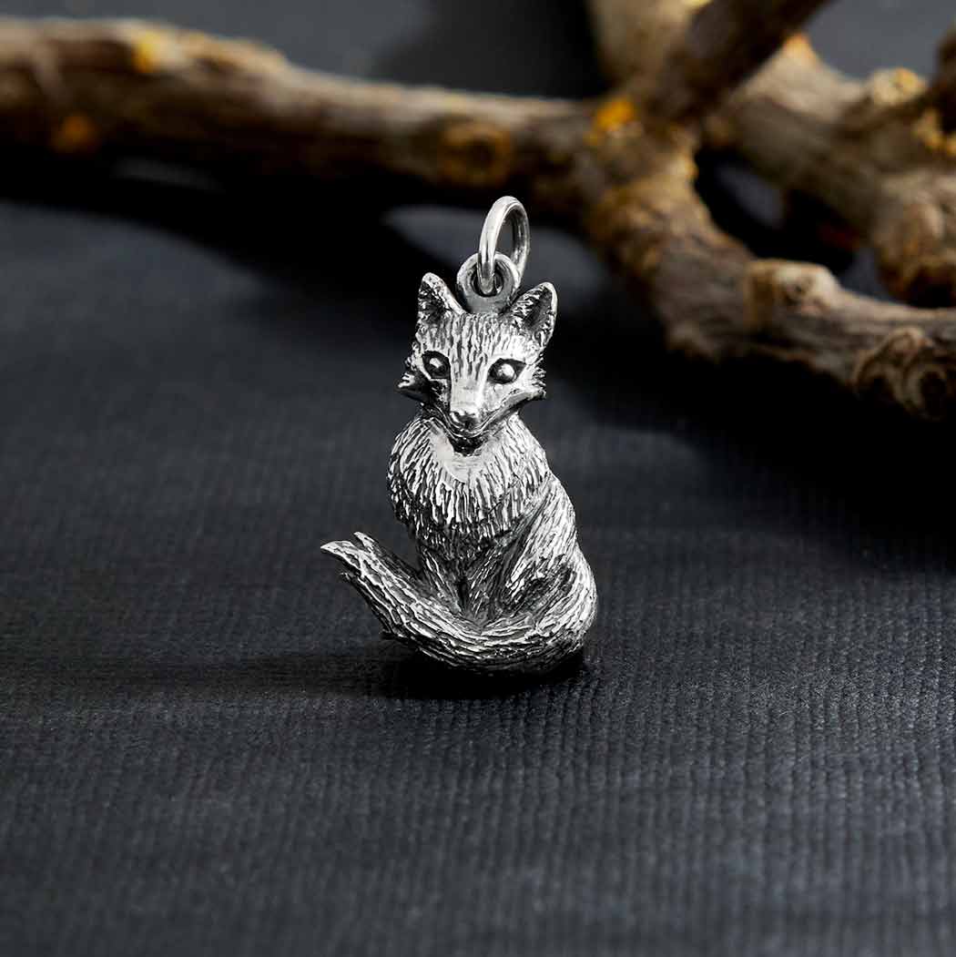 Sterling Silver Dimensional Sitting Fox Charm