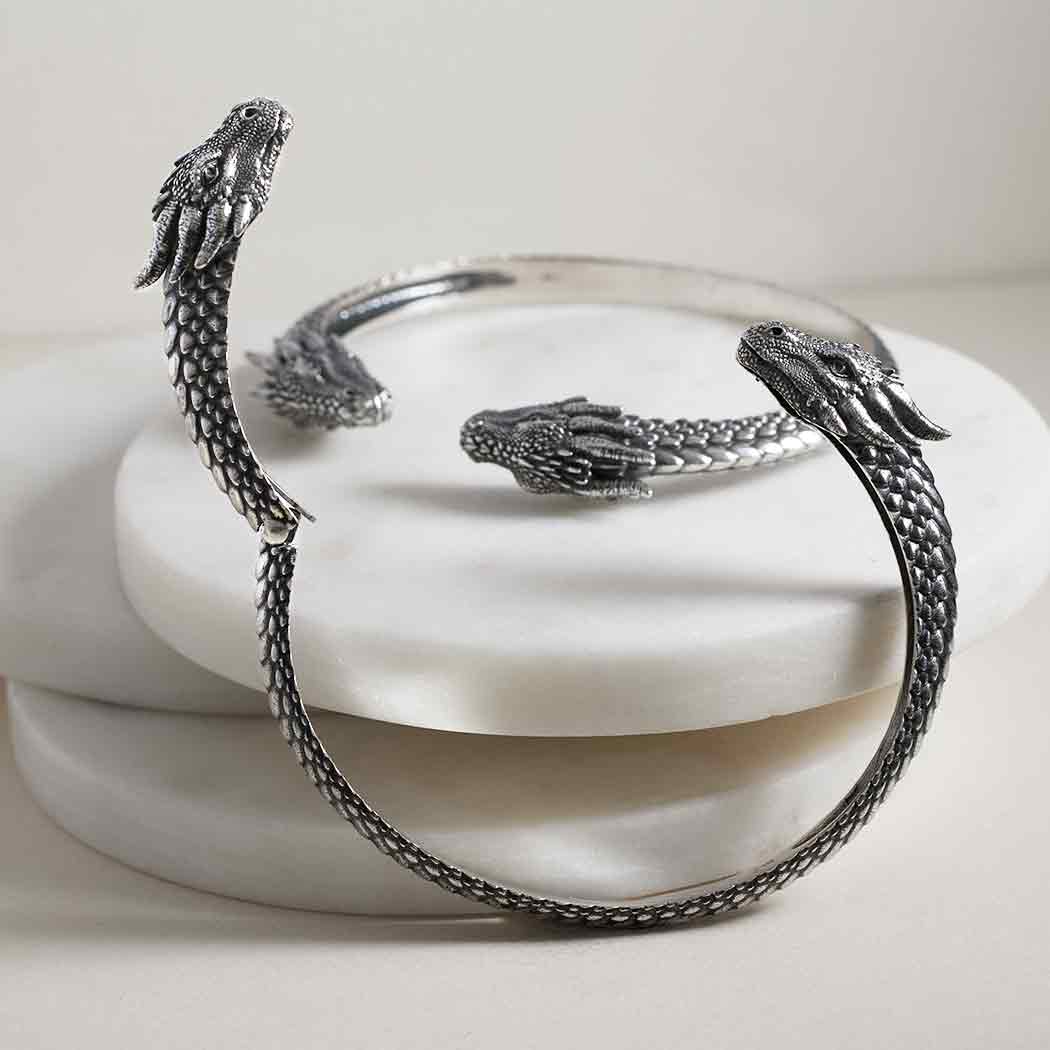 Sterling Silver Dragon Cuff Bracelet - Poppies Jewelry