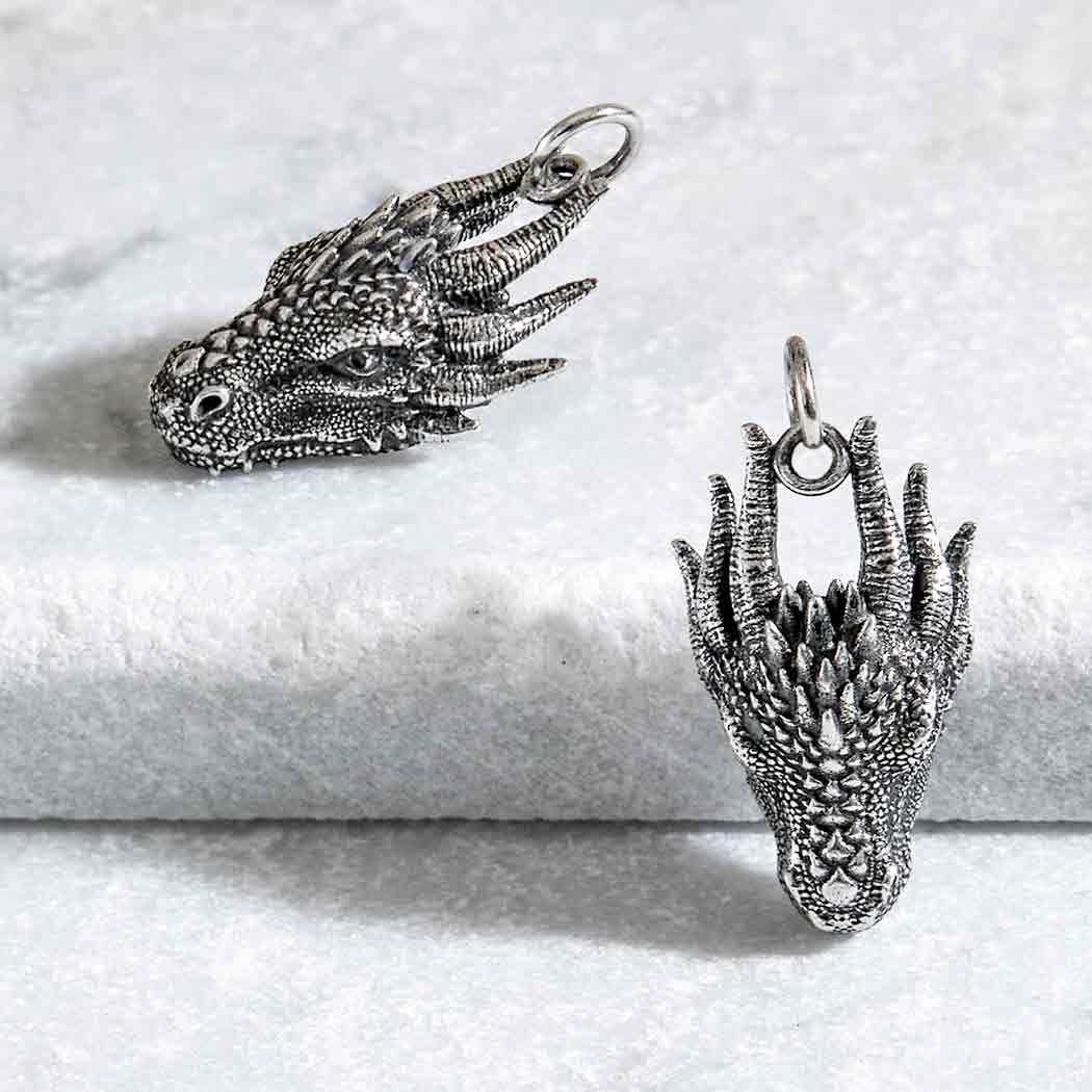 Sterling Silver Dragon Head Charm - Poppies Jewelry