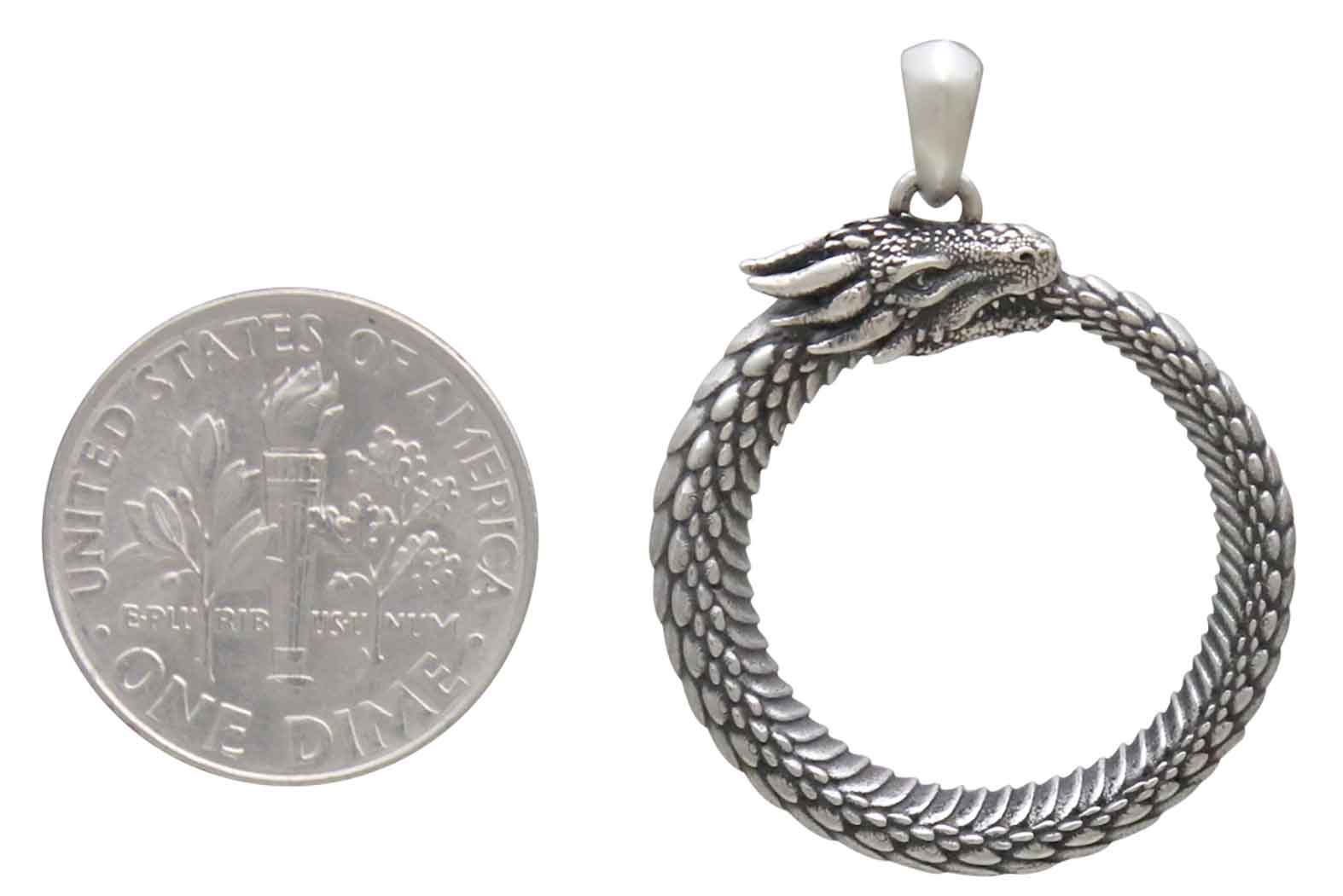 Sterling Silver Dragon Ouroboros Pendant - Poppies Jewelry