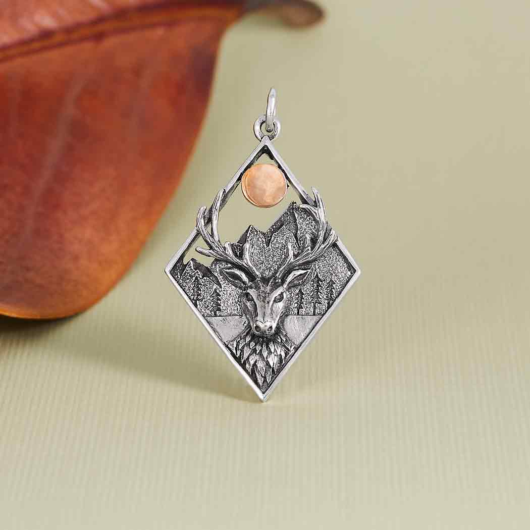 Sterling Silver Elk in Diamond Frame with Bronze Sun