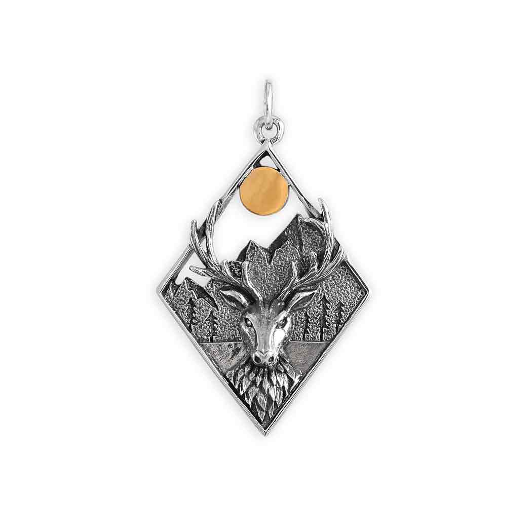 Sterling Silver Elk in Diamond Frame with Bronze Sun