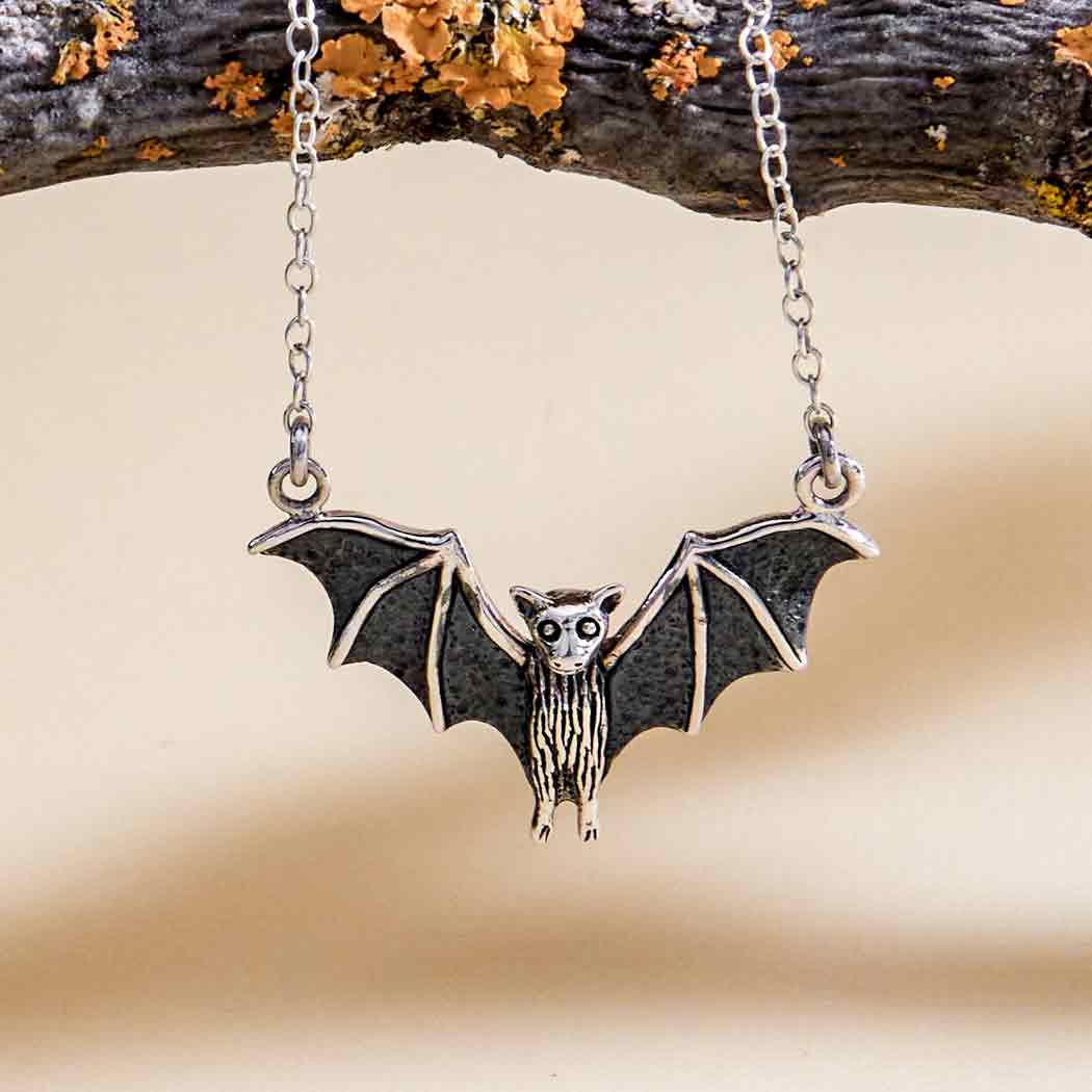 Sterling Silver Flying Bat Festoon Necklace - Poppies Jewelry