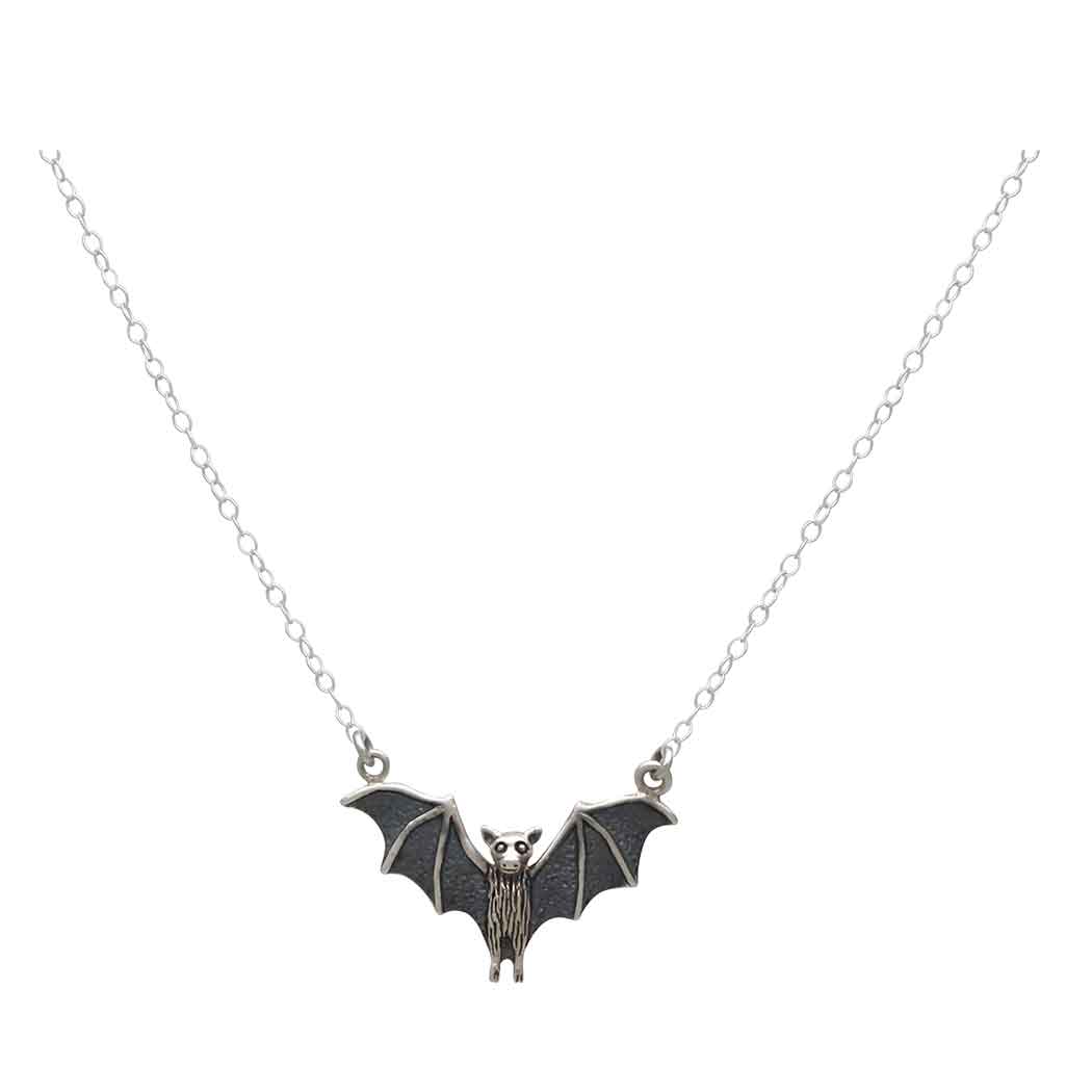 Sterling Silver Flying Bat Festoon Necklace - Poppies Jewelry 