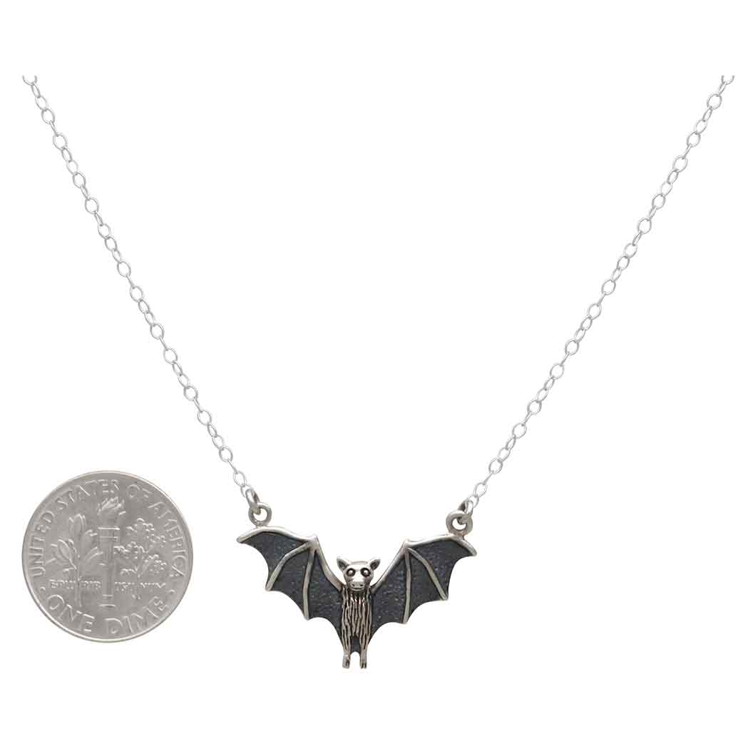 Sterling Silver Flying Bat Festoon Necklace - Poppies Jewelry