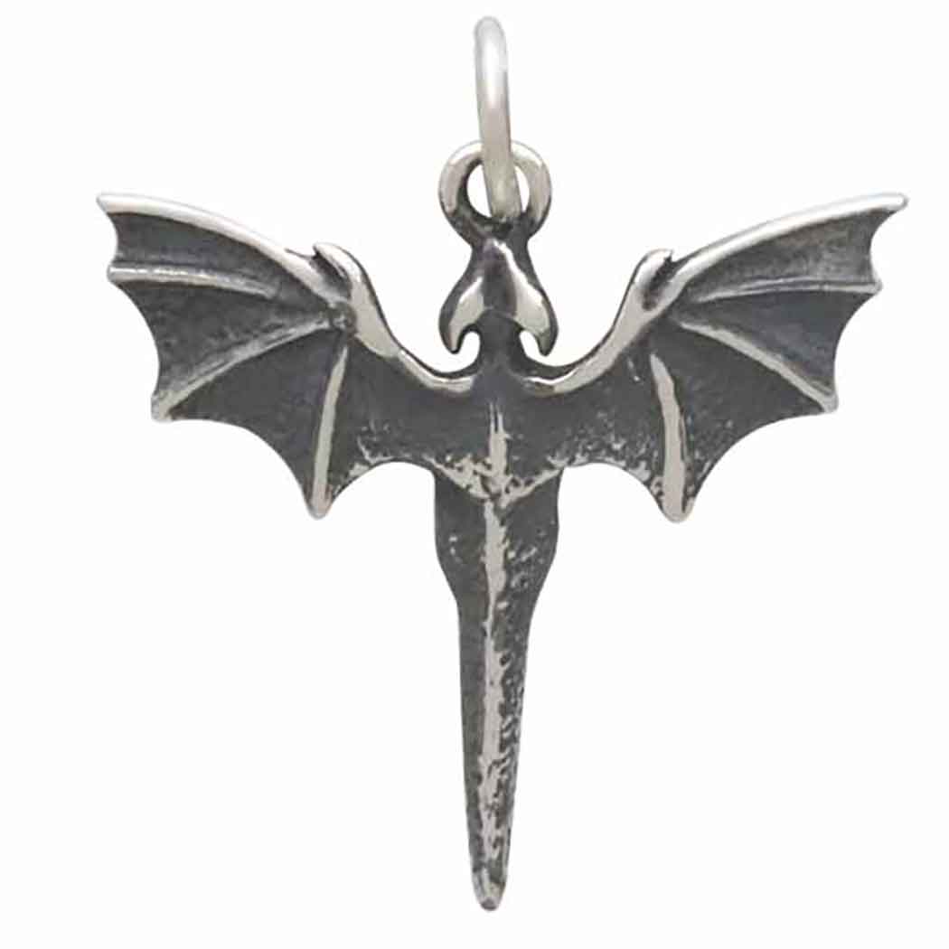 Sterling Silver Flying Dragon Charm - Poppies Jewelry