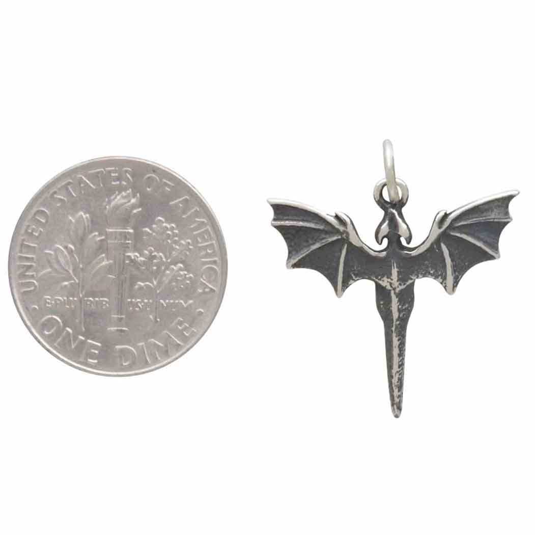 Sterling Silver Flying Dragon Charm - Poppies Jewelry