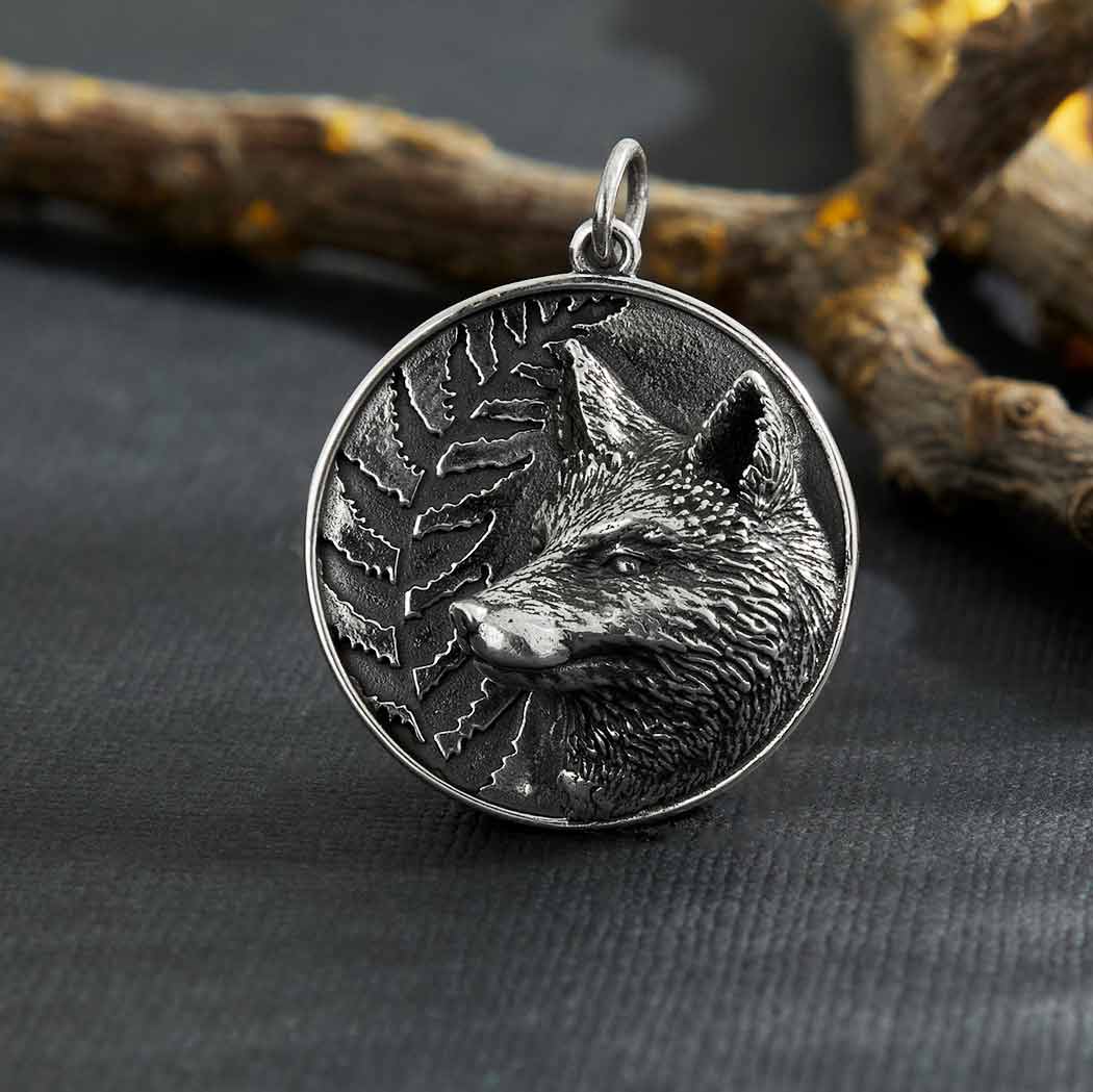 Sterling Silver Fox and Fern Pendant