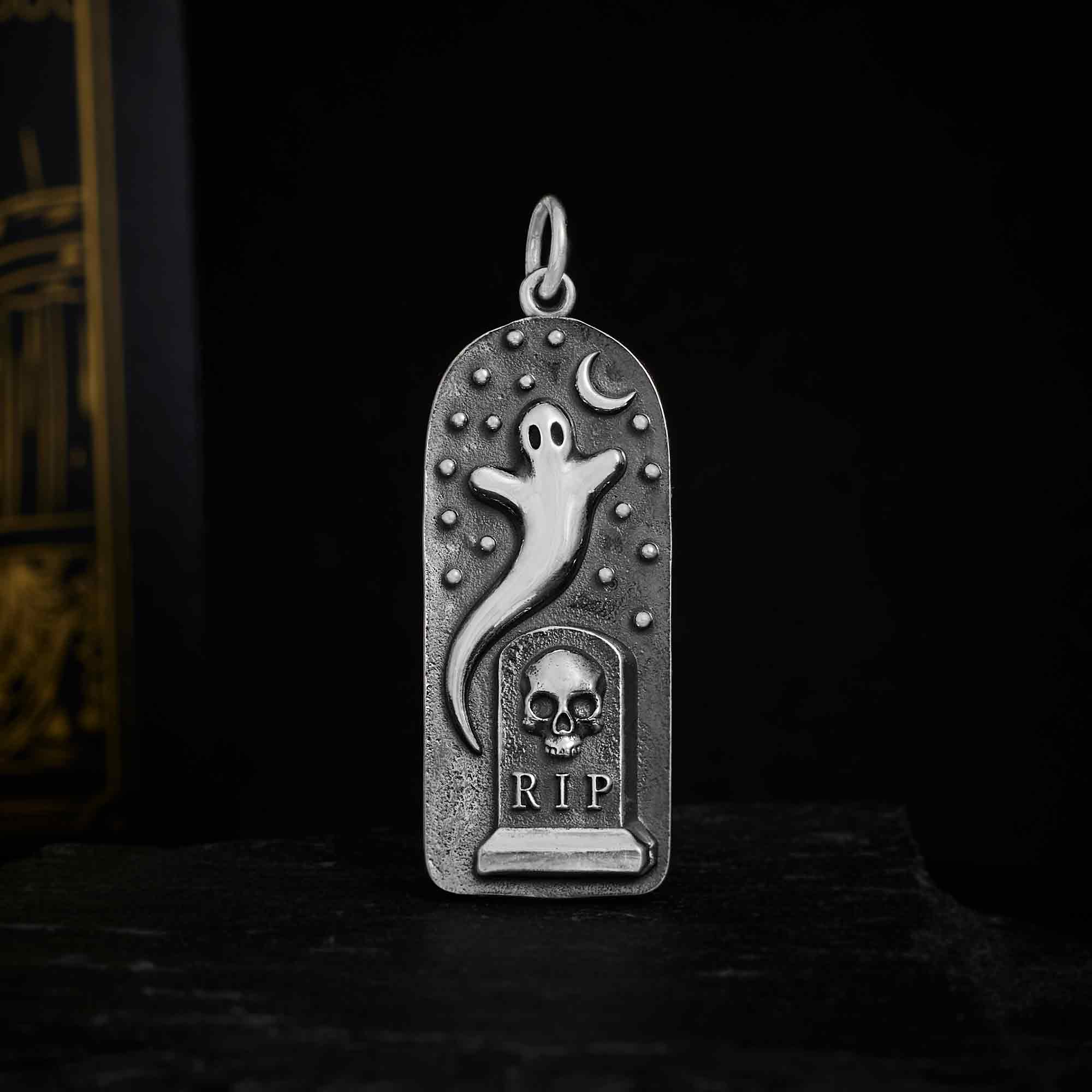 Sterling Silver Ghost in Graveyard Charm - Poppies Jewelry