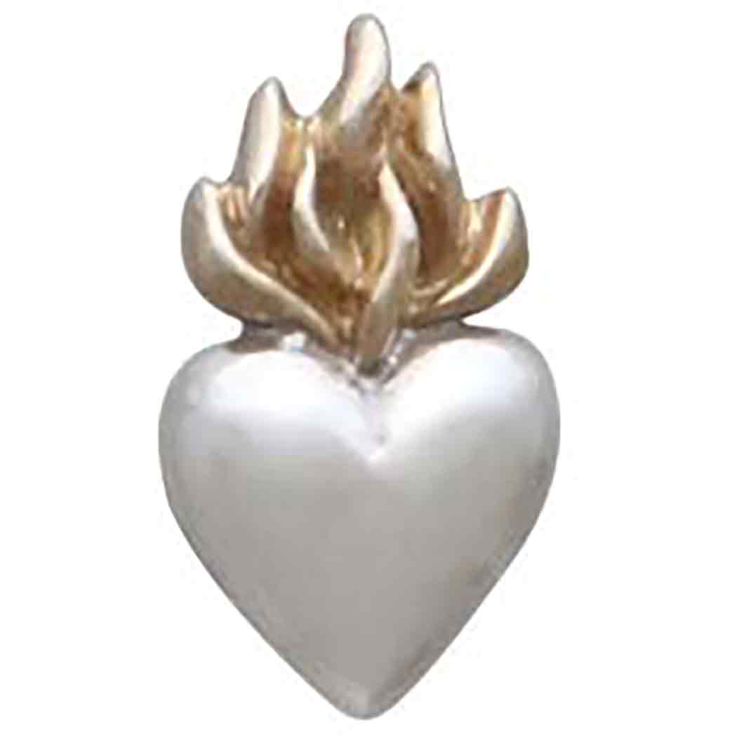 Heart Post Earrings with Bronze Flame