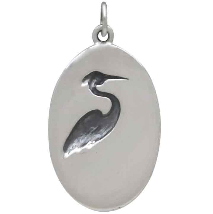 Sterling Silver Heron in Pond Pendant