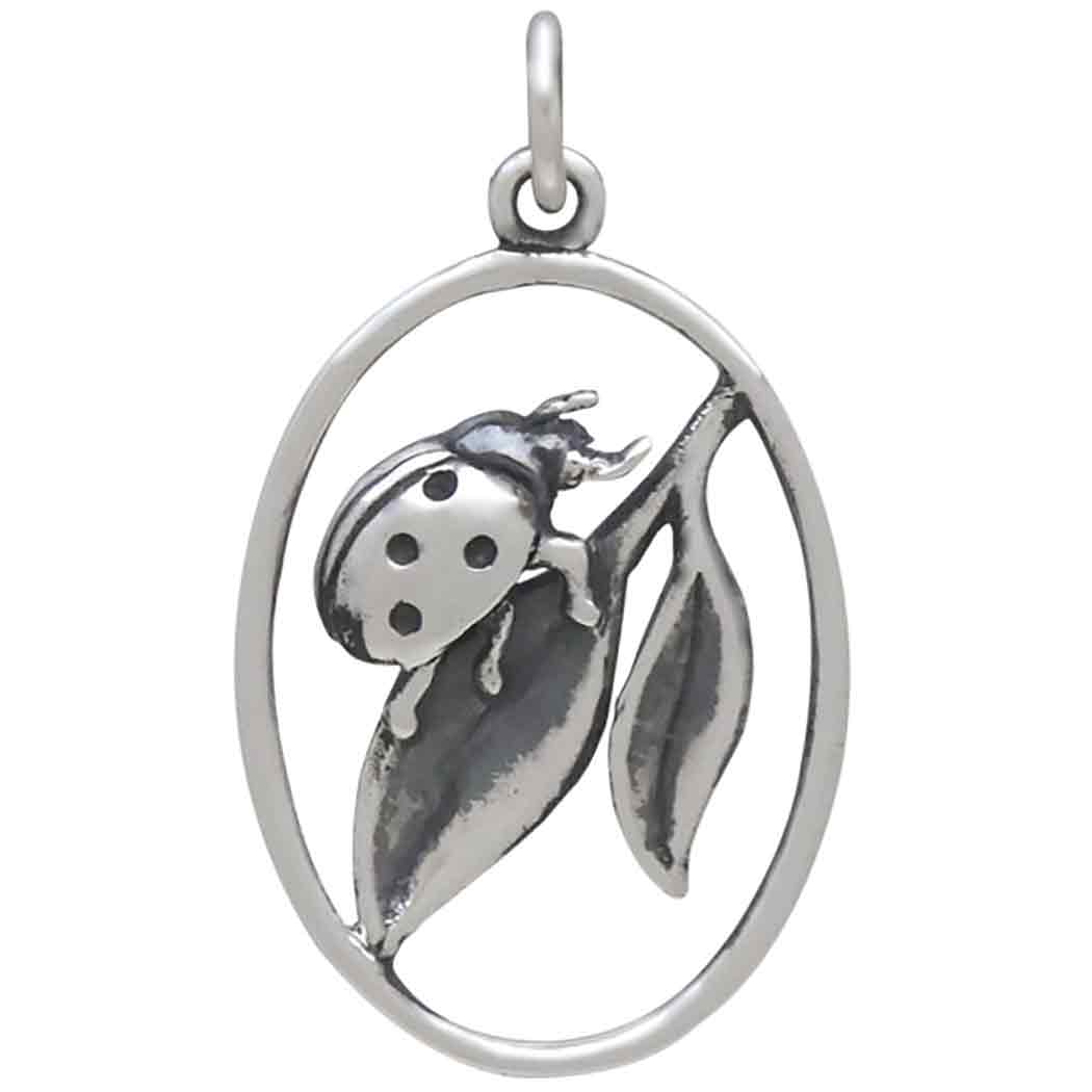 Sterling Silver Ladybug on Leaf Charm