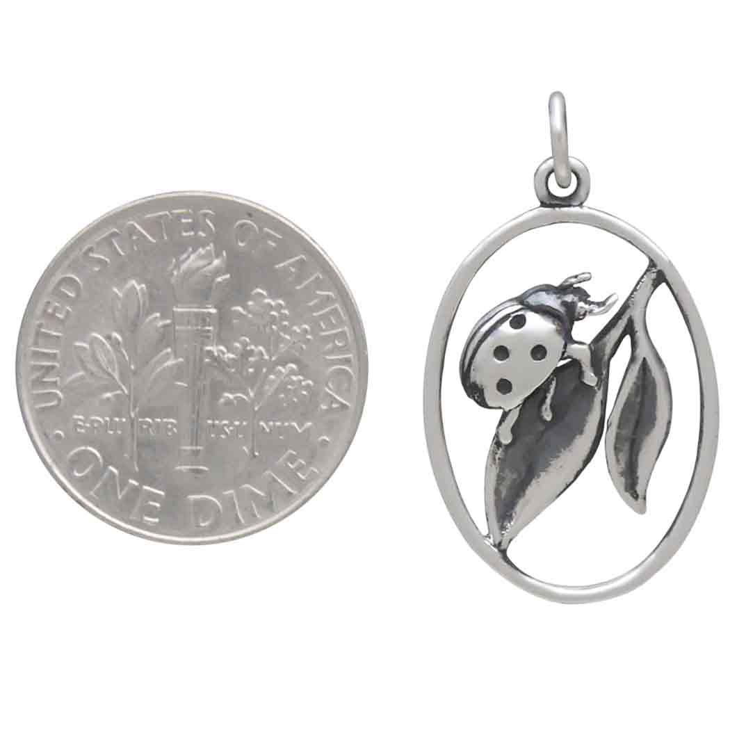 Sterling Silver Ladybug on Leaf Charm