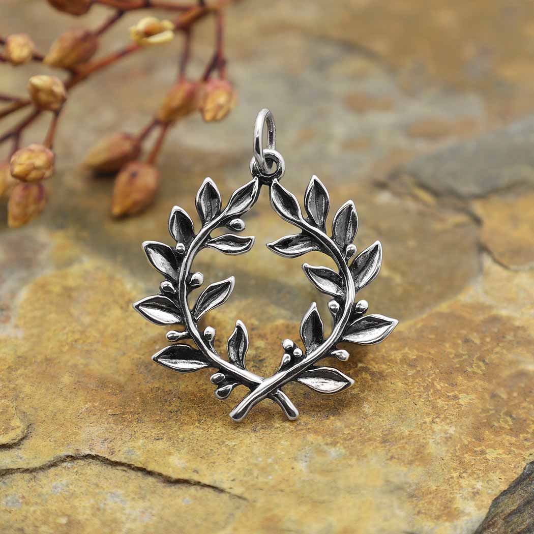 Sterling Silver Laurel Wreath Pendant - Poppies Beads N' More 