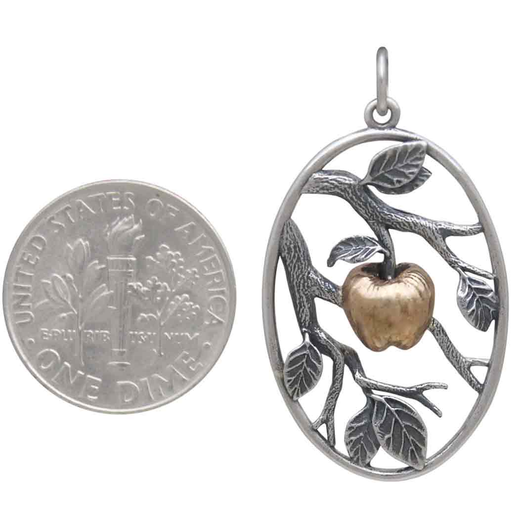 Sterling Silver Leaf Pendant with Bronze Apple