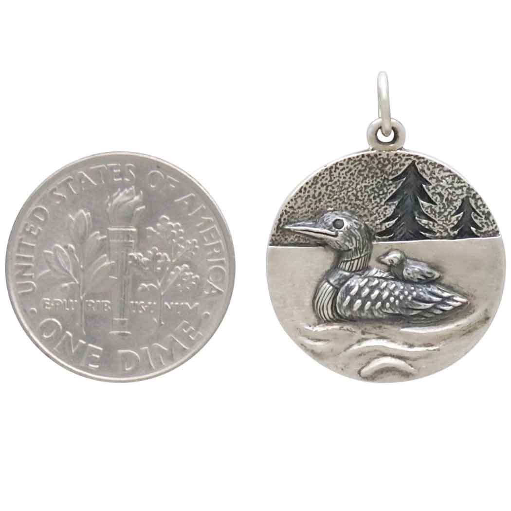 Sterling Silver Loon with Baby Pendant - Tia Tynette Designs