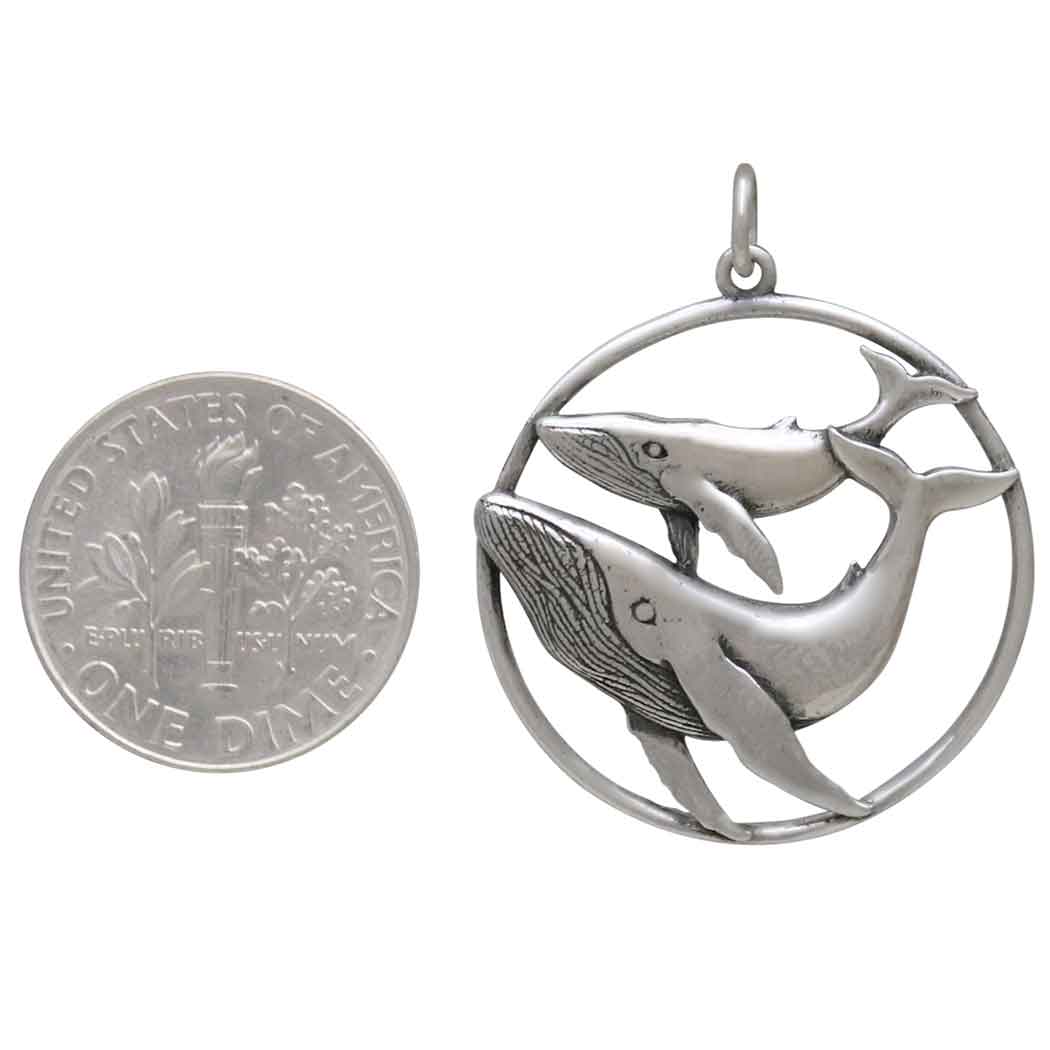 Sterling Silver Mama and Baby Whale Pendant