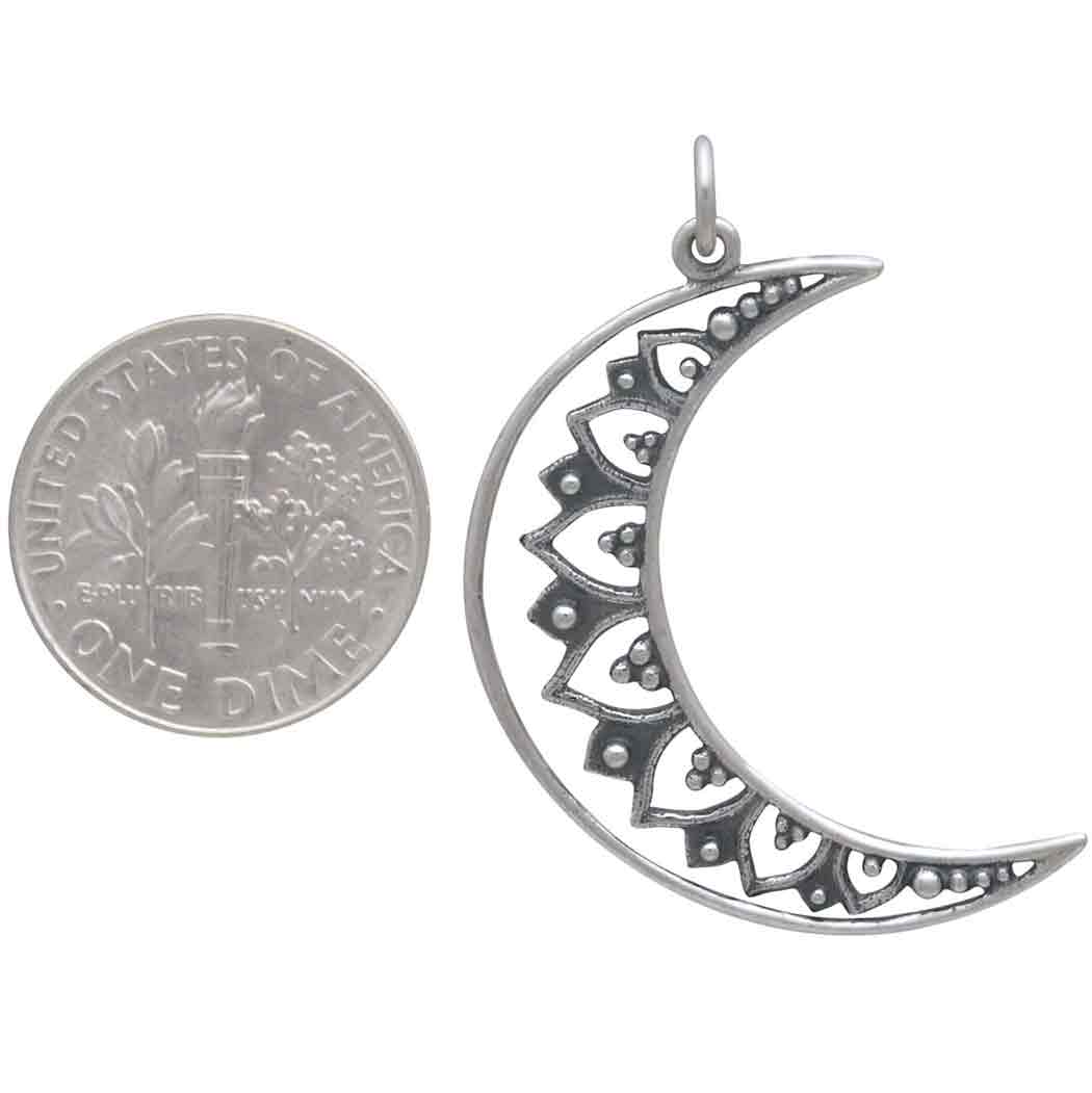 Sterling Silver Mandala Moon Pendant - Poppies Jewelry
