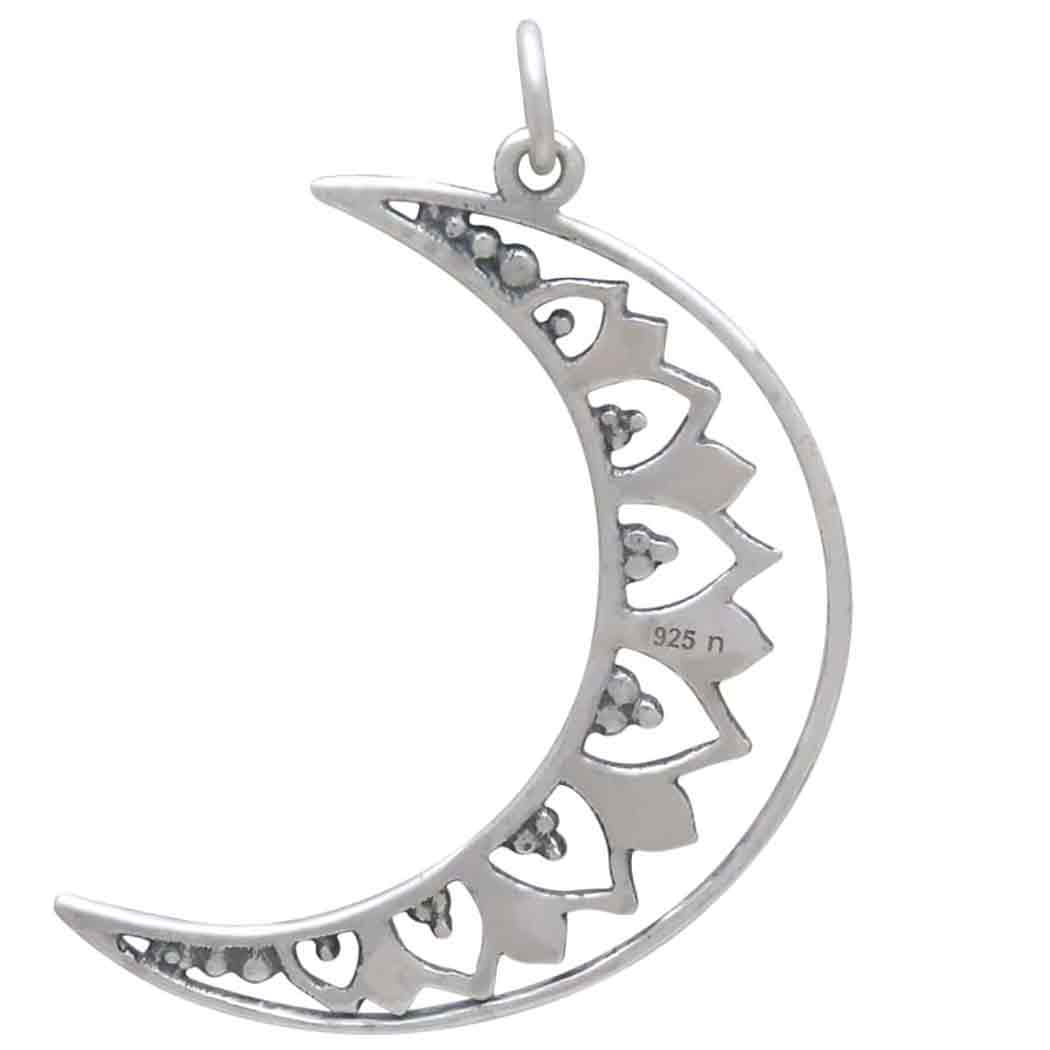 Sterling Silver Mandala Moon Pendant - Poppies Jewelry