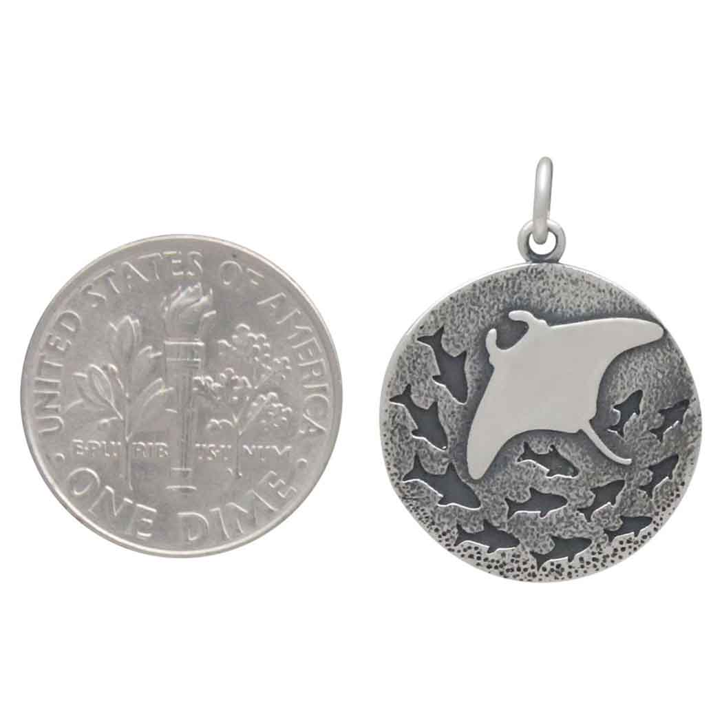 Sterling Silver Manta Ray and Fish Charm