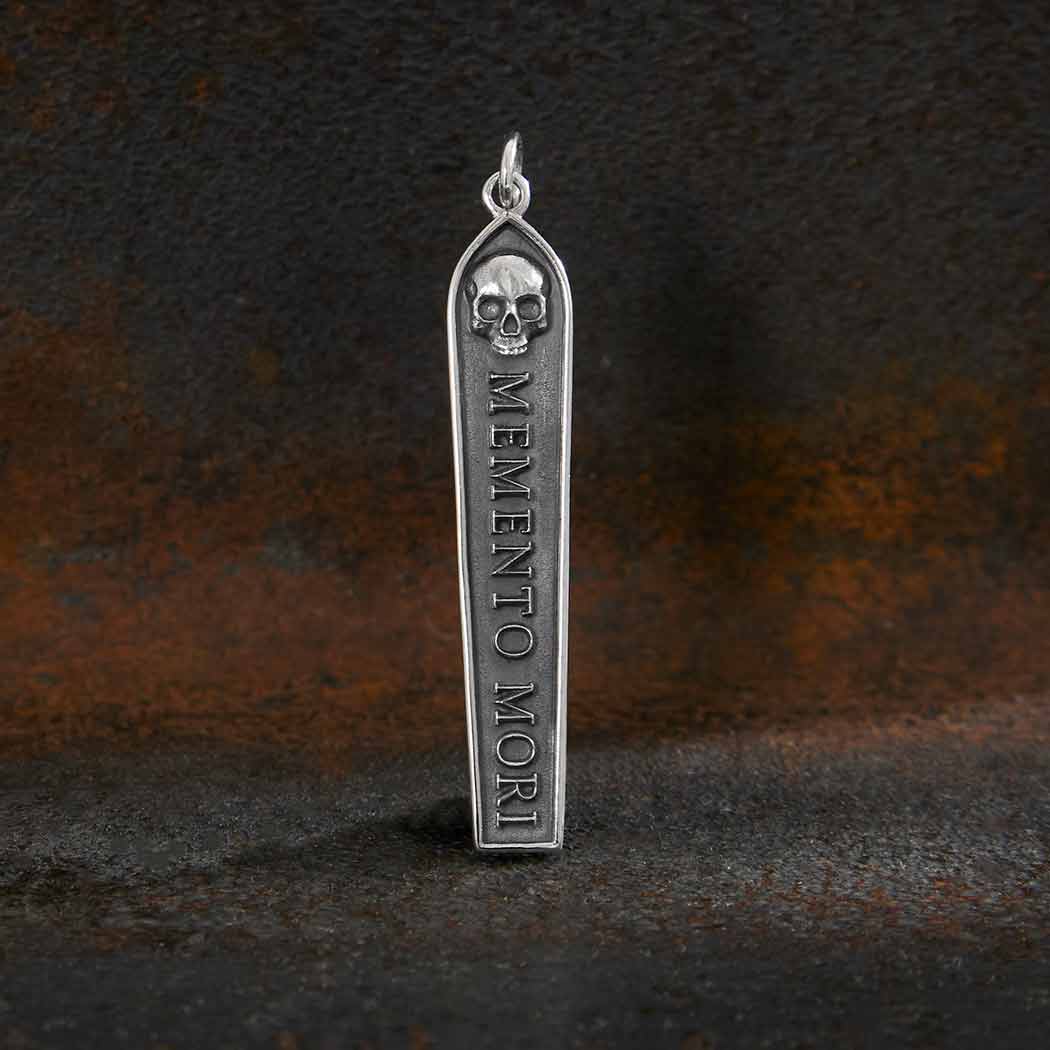 Sterling Silver Memento Mori Bar Pendant - Poppies Jewelry