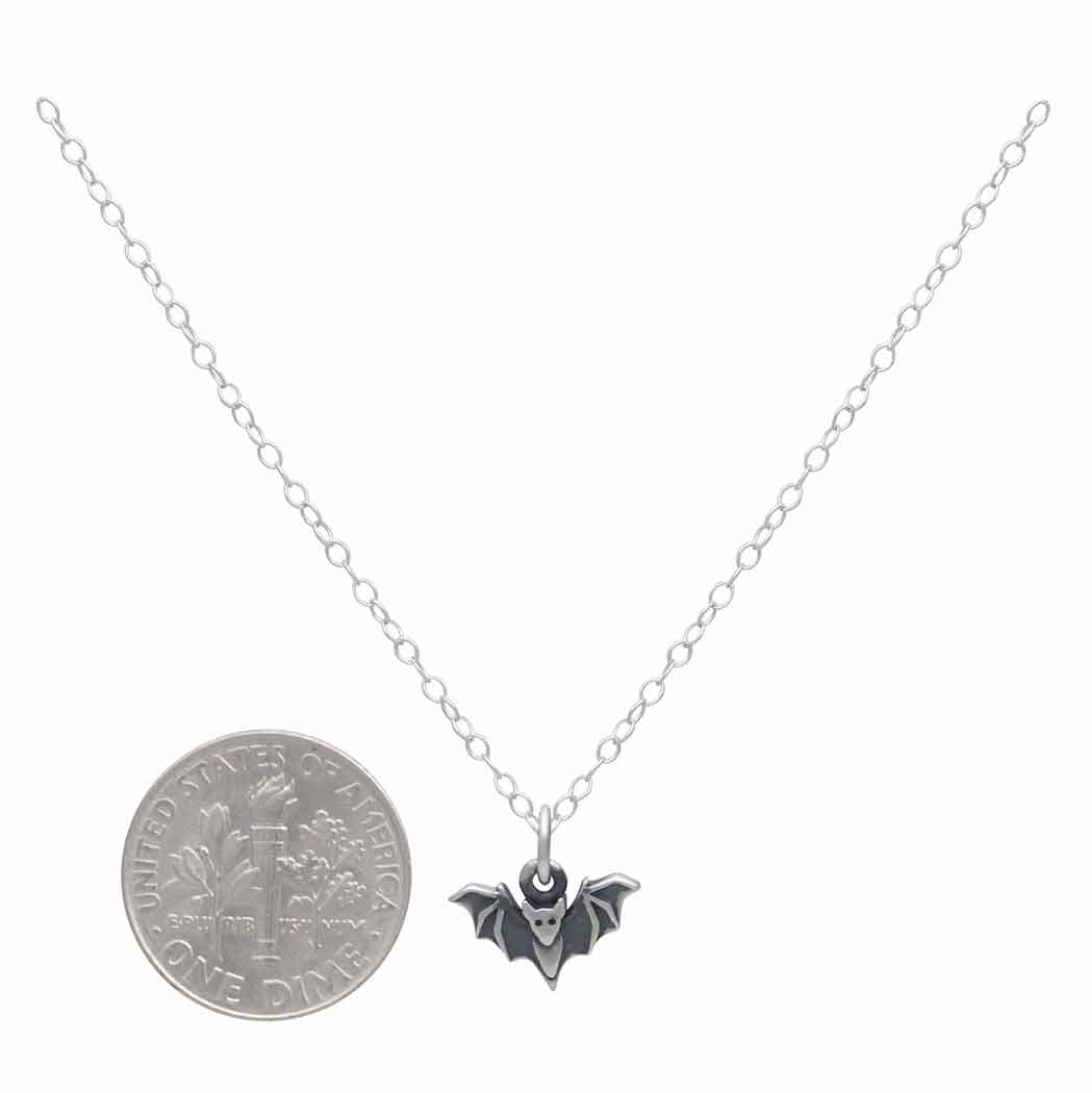 Sterling Silver Mini Bat Necklace - Poppies Jewelry