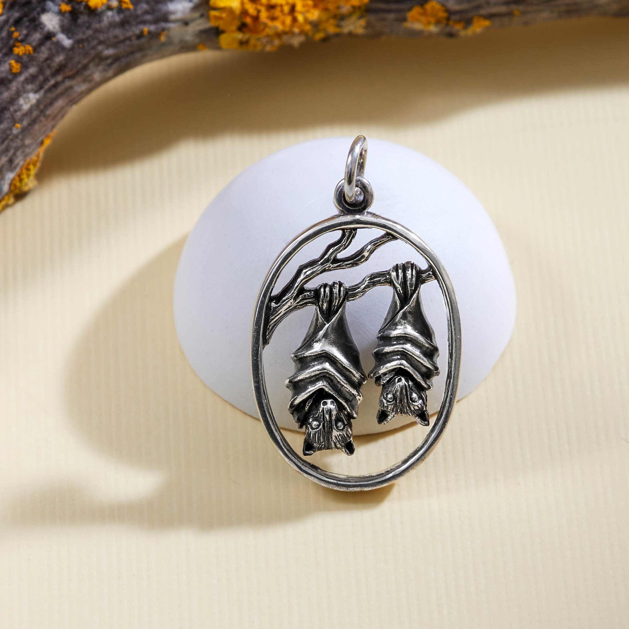 Sterling Silver Mom and Baby Bat Pendant - Poppies Jewelry